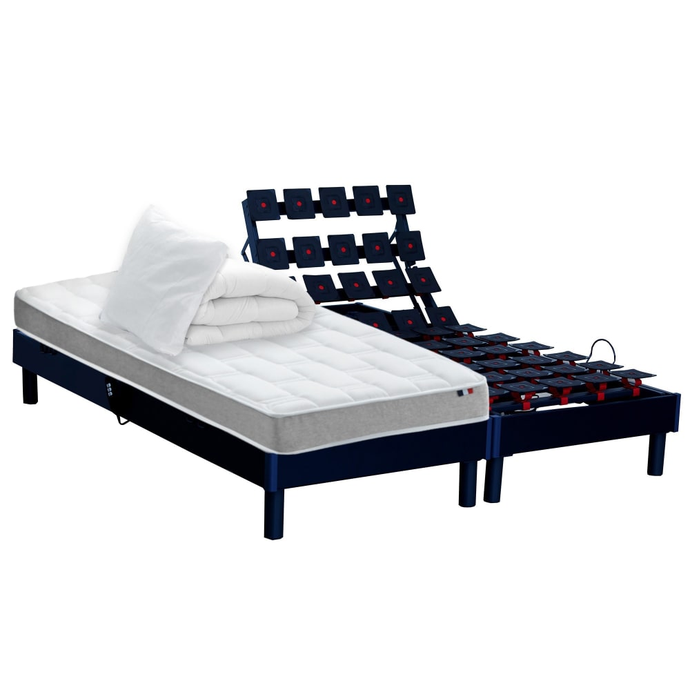Sommier électrique et matelas mémoire forme couette oreillers 2x90x200