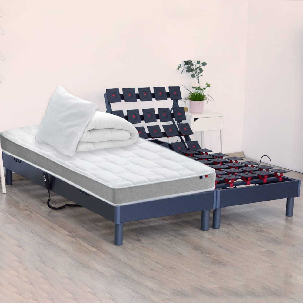 Sommier électrique et matelas mémoire forme couette oreillers 2x90x200 - Maisons du Monde