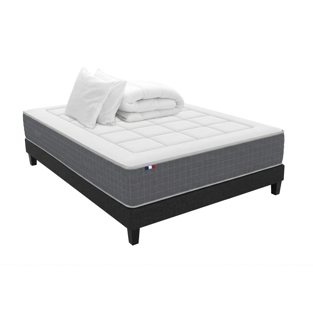 Pack matelas ressort 7 zones et sommier et couette oreiller 140x190
