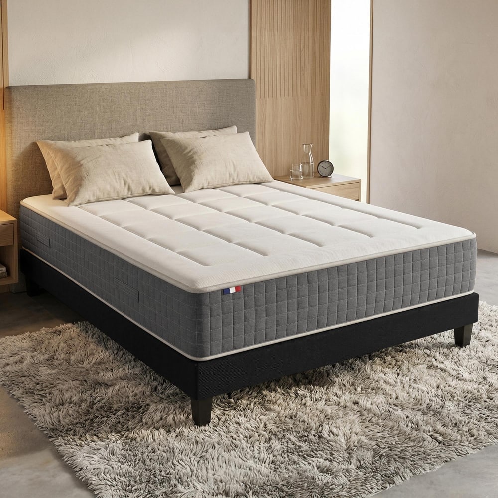 Pack matelas ressort 7 zones et sommier et couette oreiller 140x190