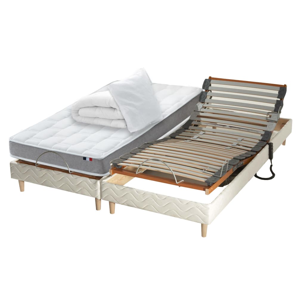 Sommier électrique et matelas mémoire forme couette oreillers 2x80x200