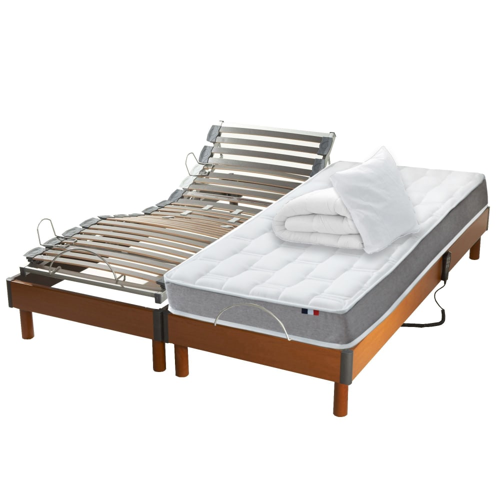 Sommier électrique et matelas mémoire forme couette oreillers 2x80x200