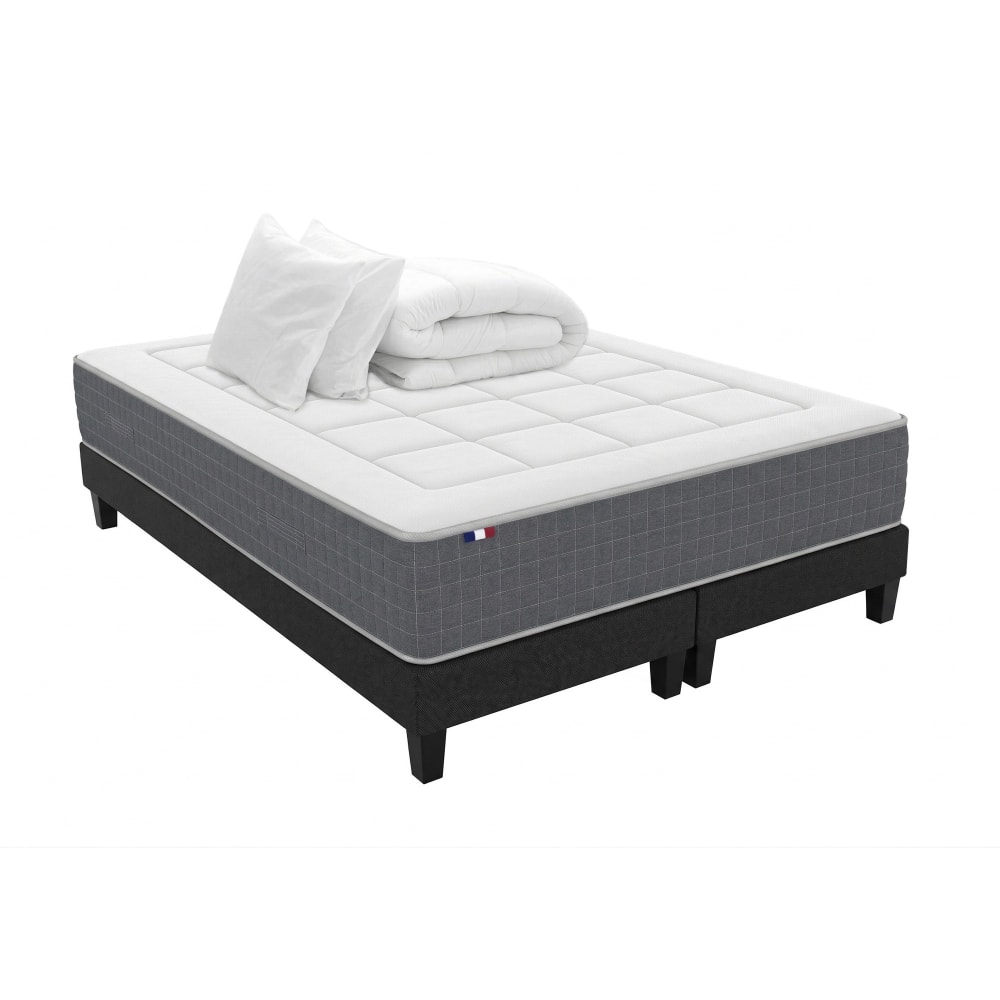 Pack matelas ressort 7 zones et sommier et couette oreiller 2x90x200