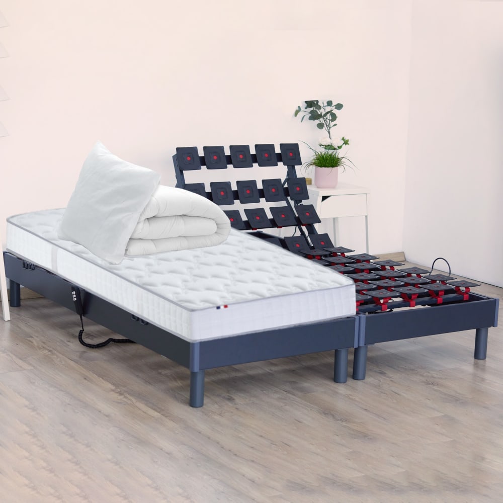 Sommier électrique 100% latex 5 zones et couette et oreillers 2x80x200 - Maisons du Monde