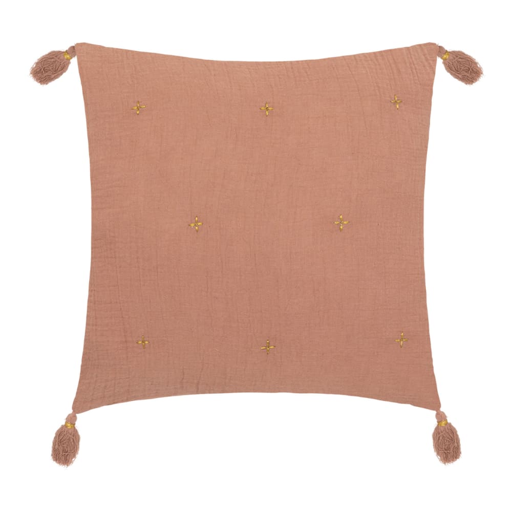 Coussin en gaze de coton brodé vieux rose 40x40 cm - Maisons du Monde