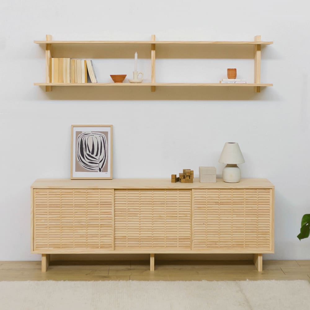 Etagère murale double en bois de pin naturel 180 cm Non verni