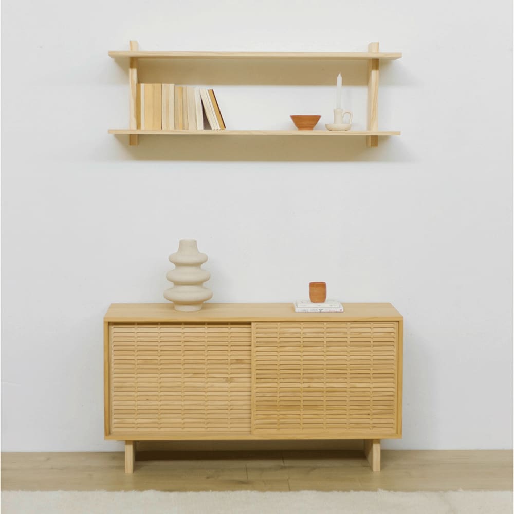 Etagère murale double en bois de pin naturel 90 cm Non verni - Maisons du Monde