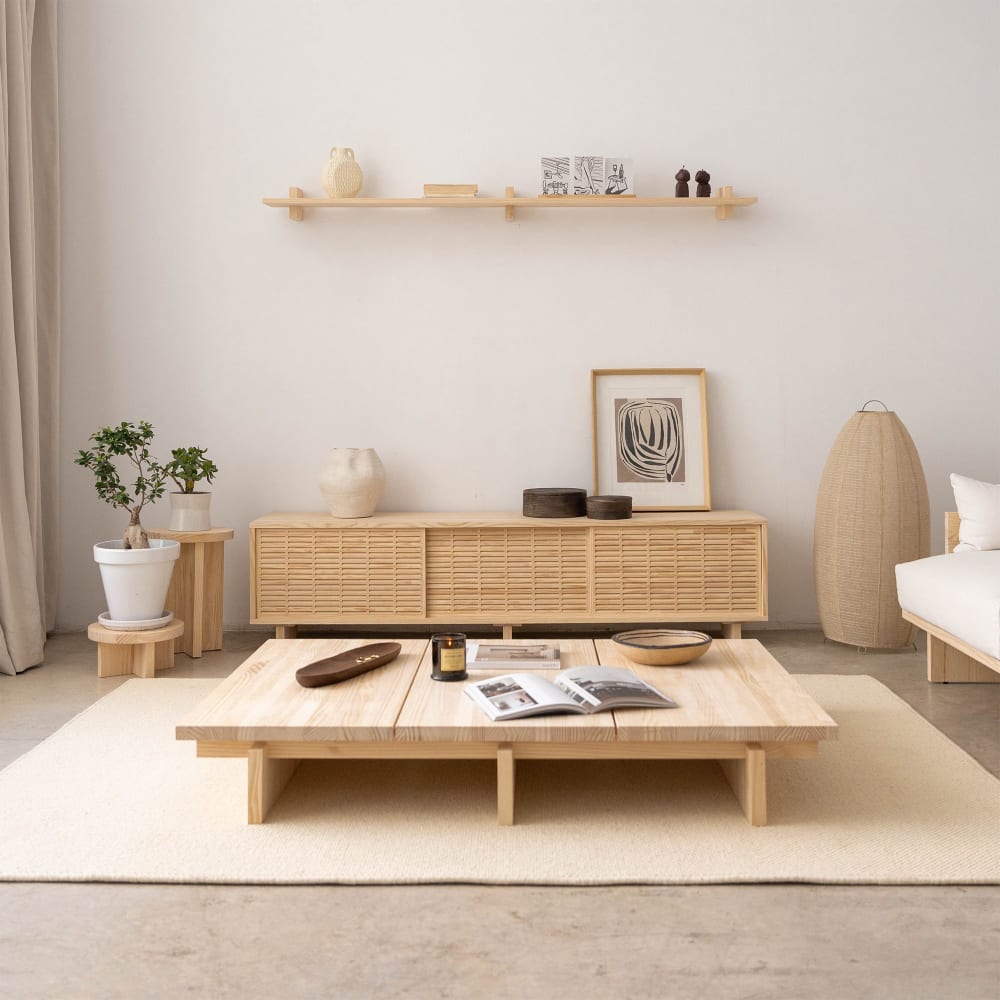 Table basse rectangulaire en pin naturel 135,2 cm Non verni - Maisons du Monde