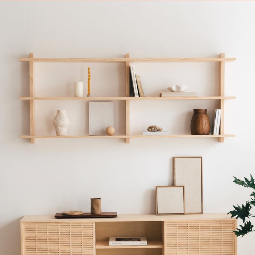 Triple étagère murale en bois de pin naturel 150 cm Non verni - Maisons du Monde