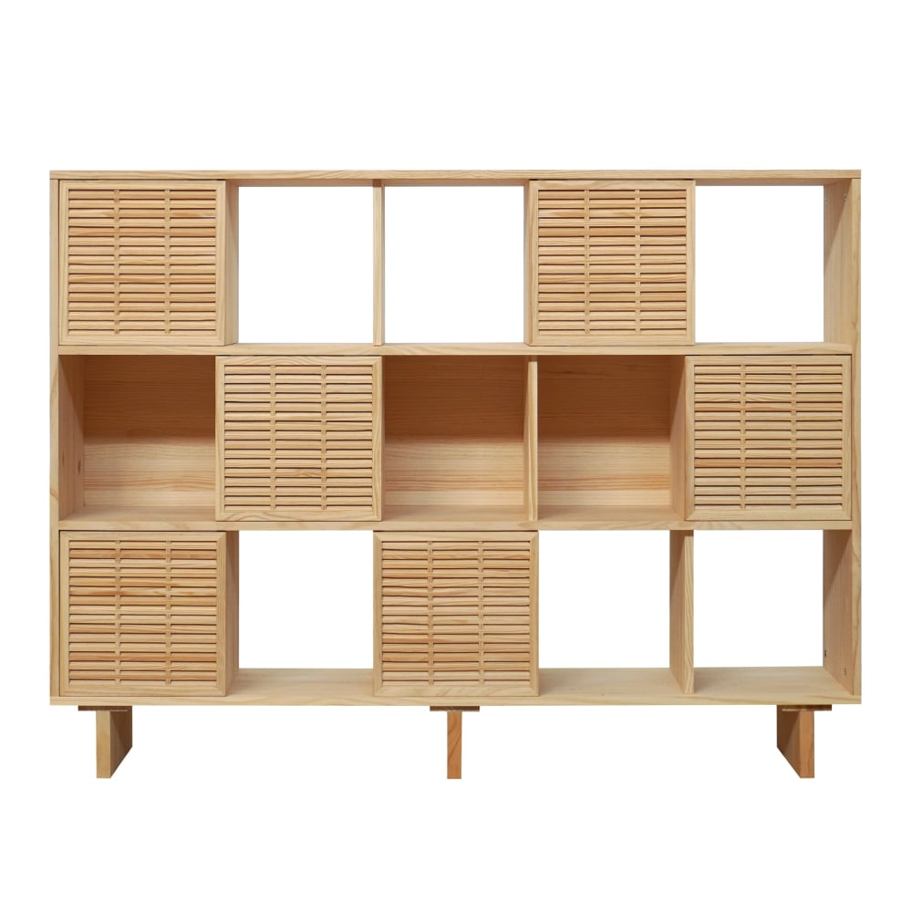 Bibliothèque en bois massif naturel 6 portes 160 cm Non verni
