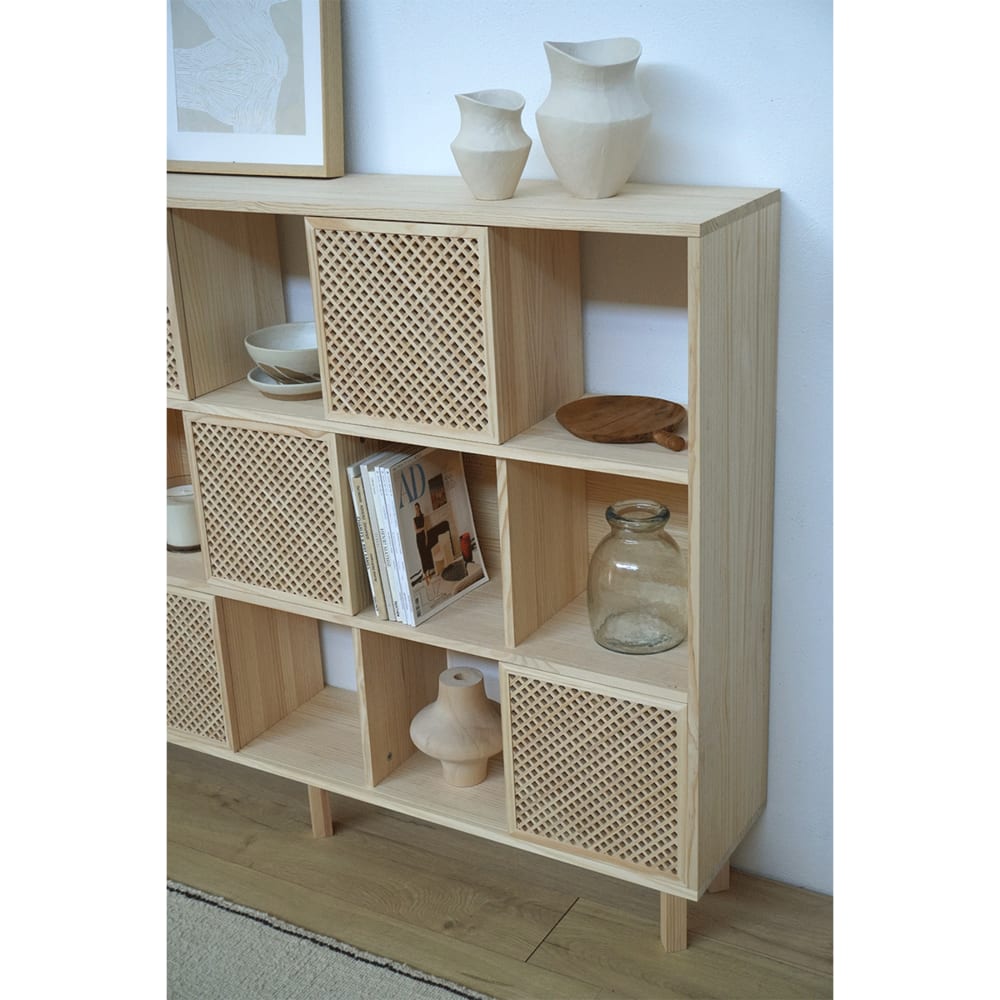 Bücherregal aus natürlichem Massivholz, 3 Türen 160 cm Unlackiert
