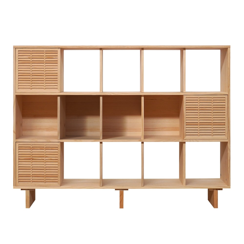 Bibliothèque en bois massif naturel 3 portes 160 cm Non verni