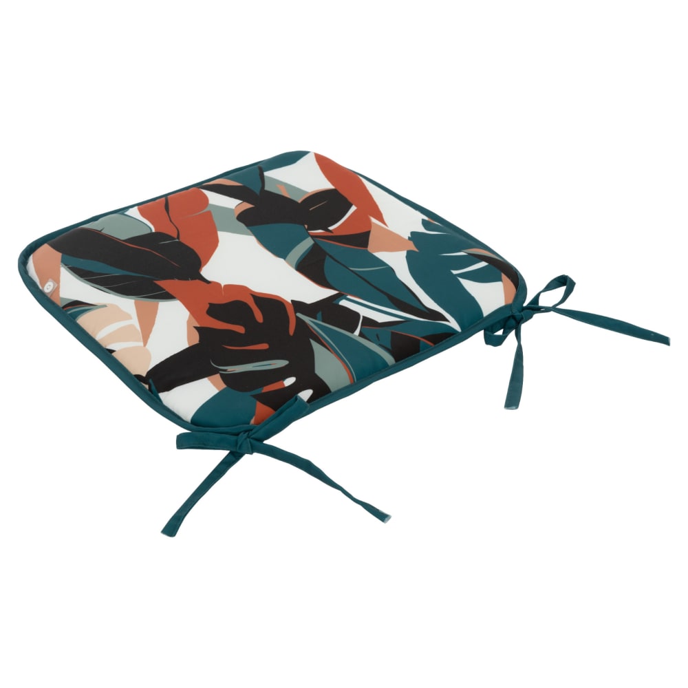 Galette extérieure imprimée feuilles polyester bleu canard 38x38 cm