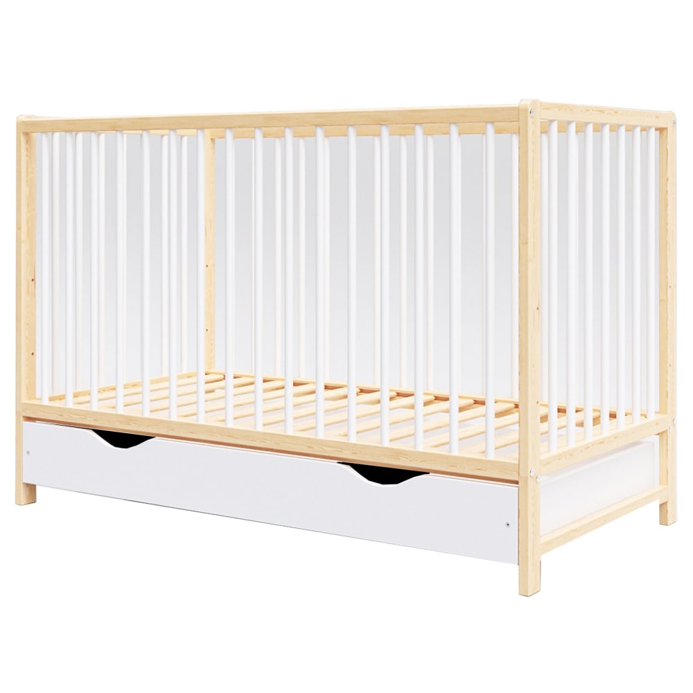 Lit bébé évolutif en bois beige avec tiroir - 120x60 cm