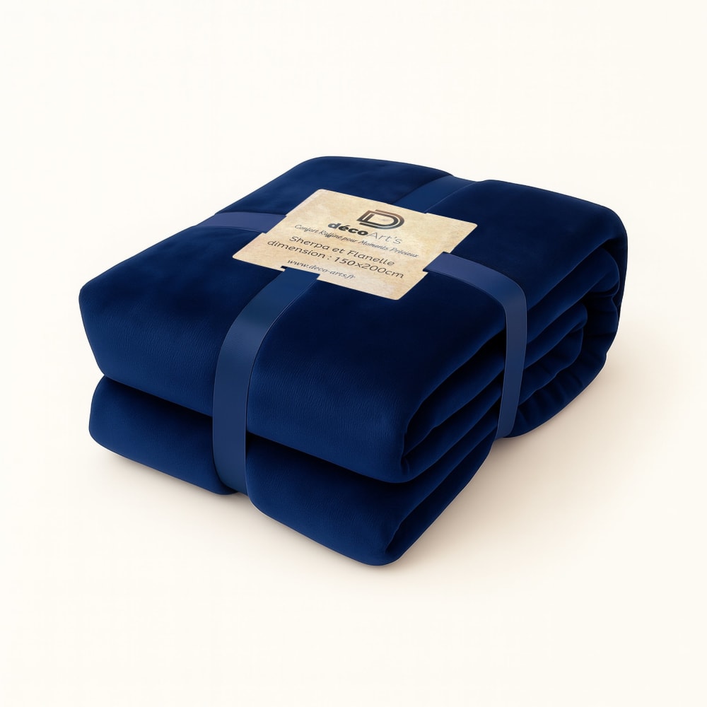 Plaid en sherpa flanelle 480 gsm  150X200 bleu marine