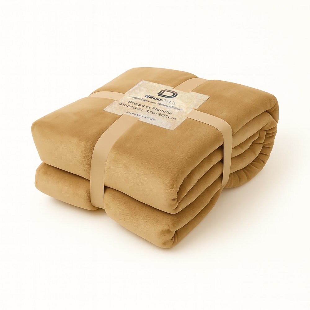 Plaid en sherpa flanelle 480 gsm  150X200 beige