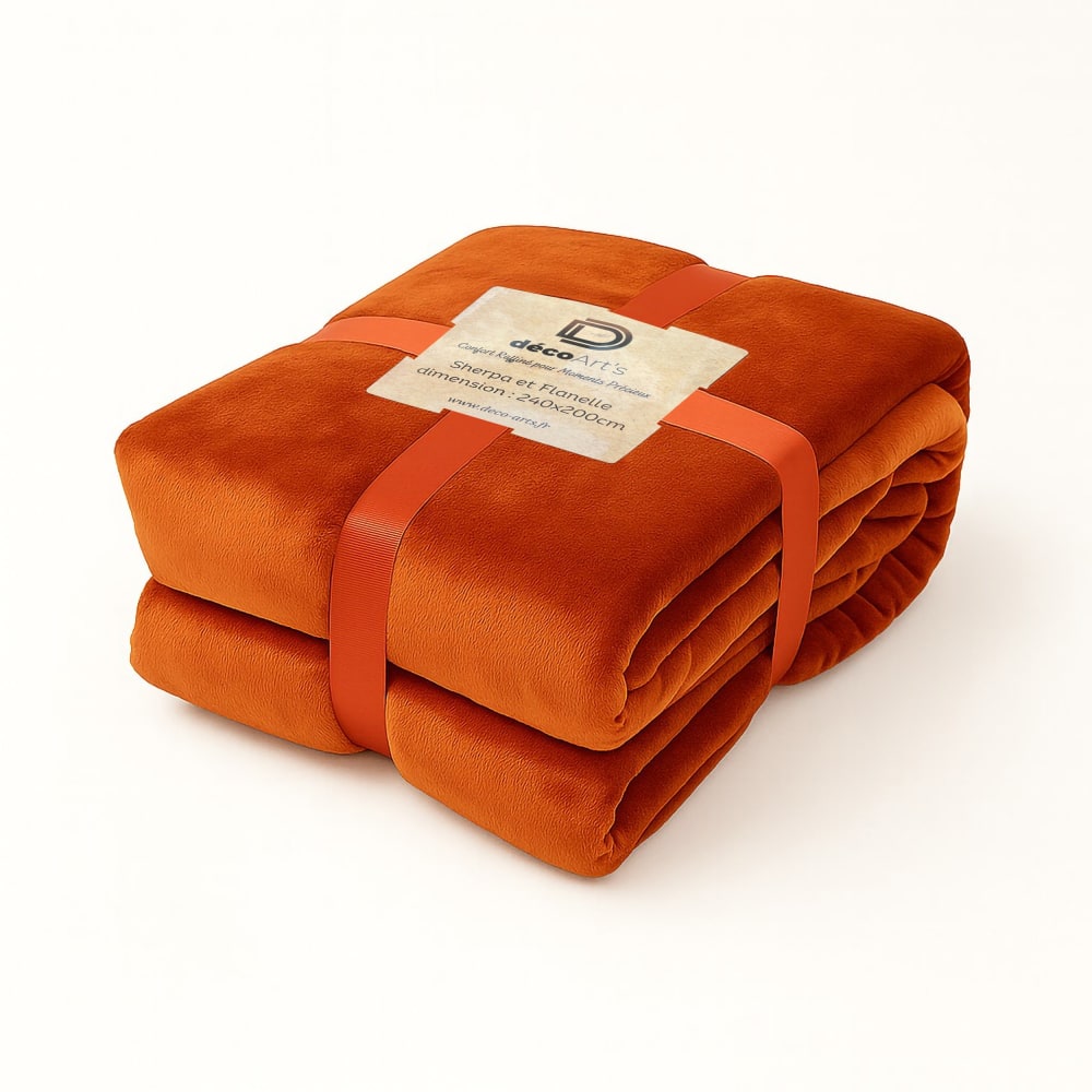 Plaid en sherpa flanelle 480 gsm 200x240 terracotta - Maisons du Monde