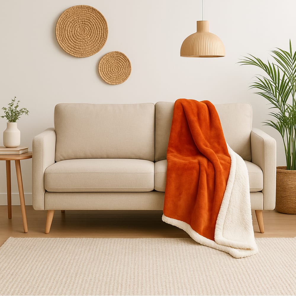 Deco Arts Sherpa-Flanelldecke 480 g/m², 150x200, Terrakotta style modern Rot Pes - Polyester