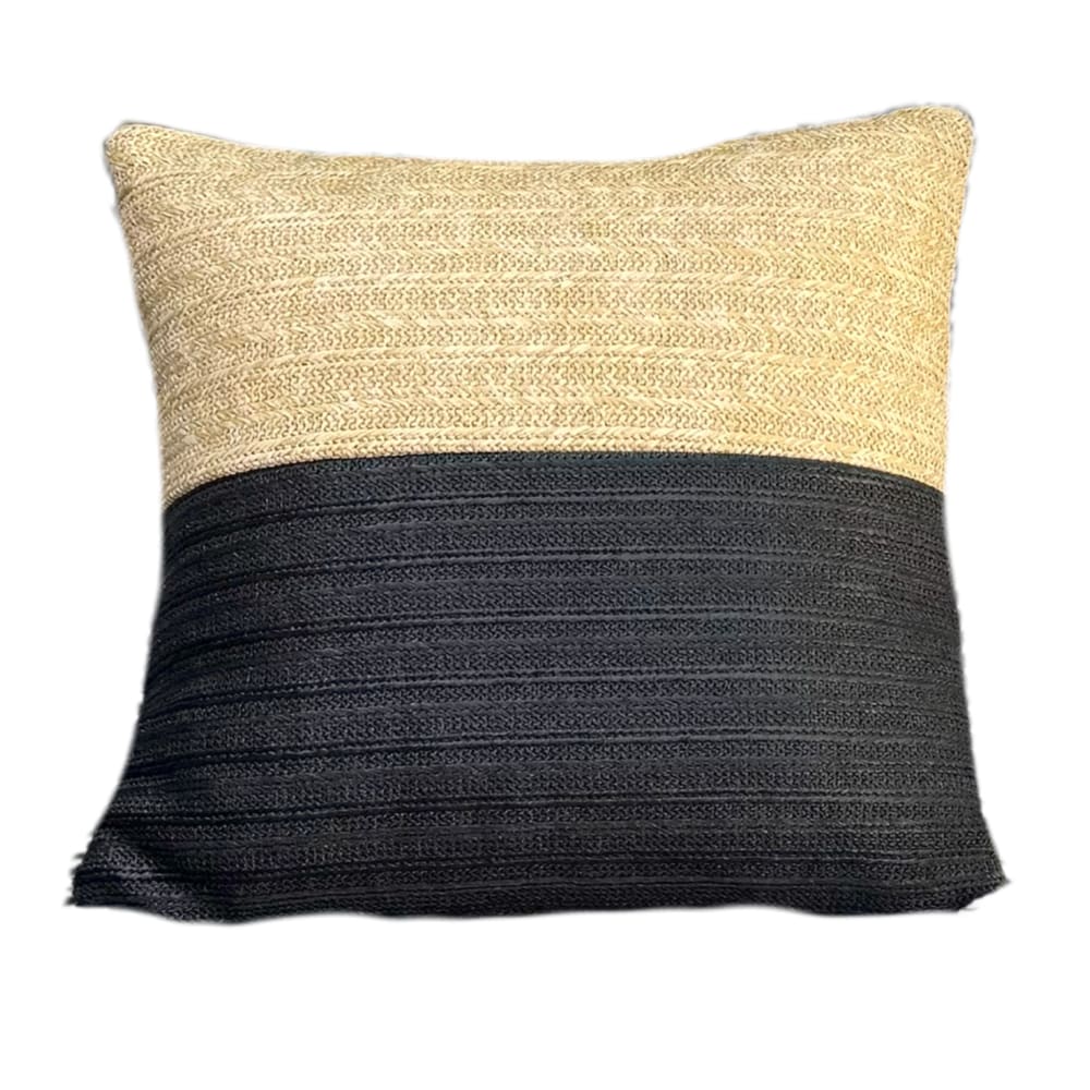 Housse de coussin effet raphia - Carré - 45x45cm - Beige et noir