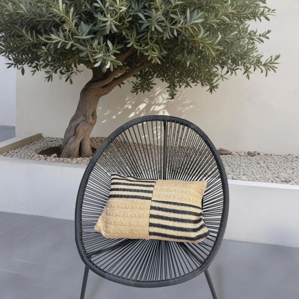 Housse de coussin effet raphia - rectangle - 50x30cm - beige à rayure - Maisons du Monde