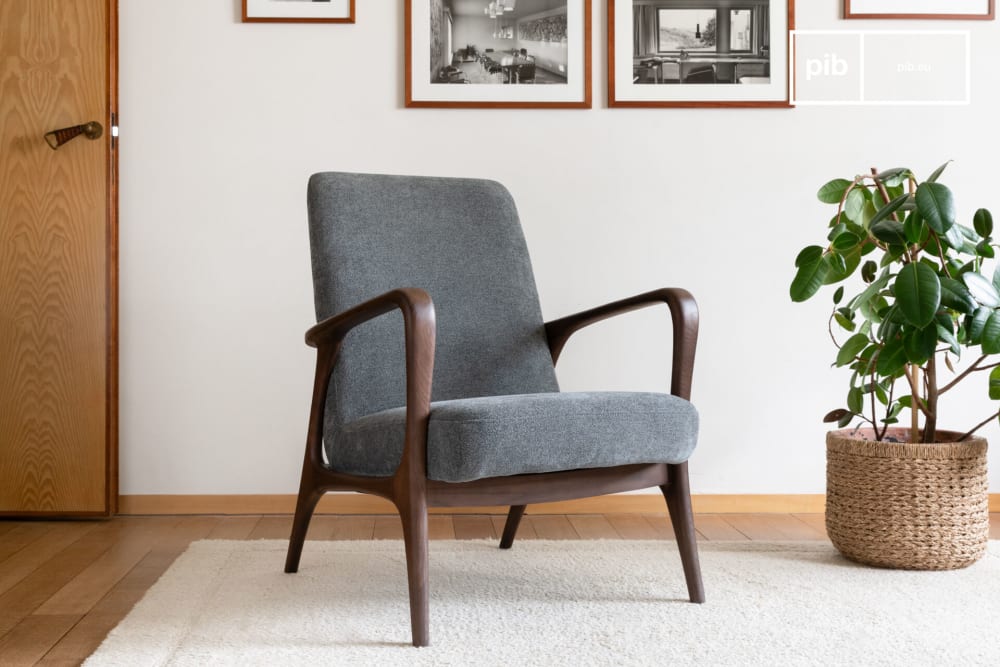 Fauteuil en frêne foncé et tissu gris