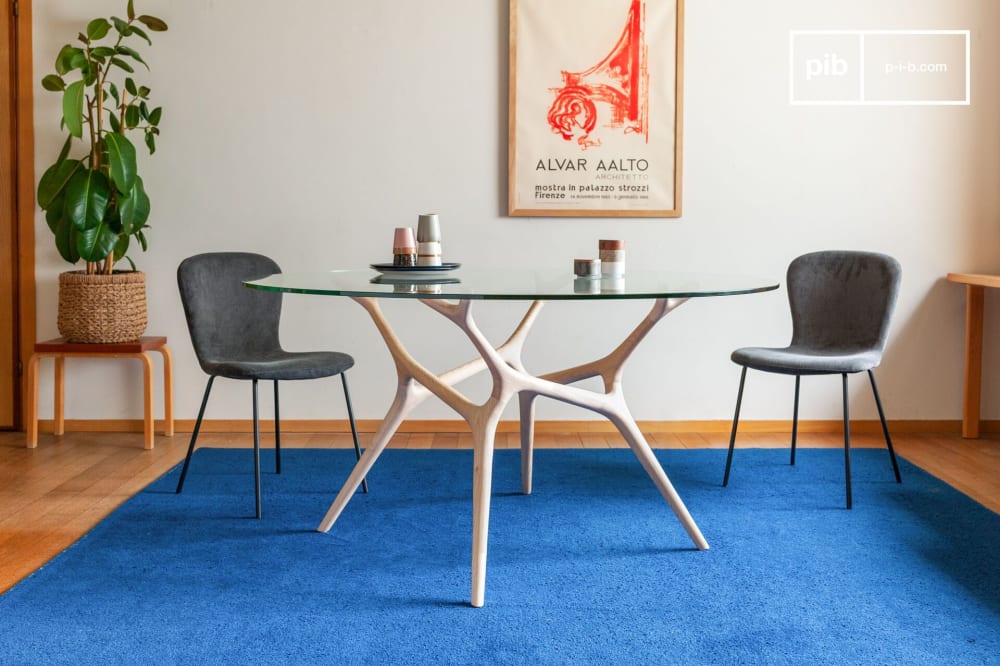 Table ronde en verre et frêne beige 8 pl