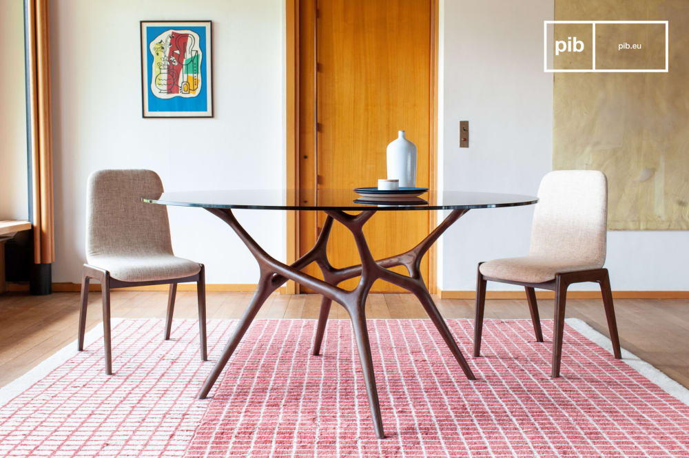 mesa redonda en cristal y fresno marron 8 pl
