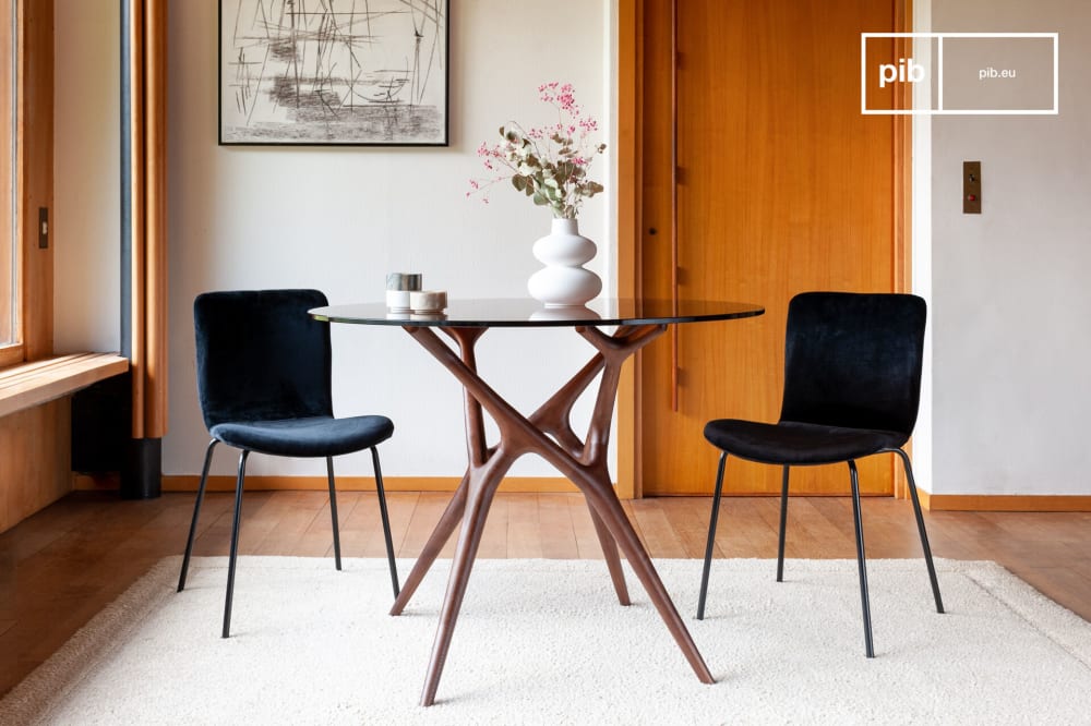 PIB Table ronde en verre et frêne brun 4 pl Marron Bois - 100x75x100cm