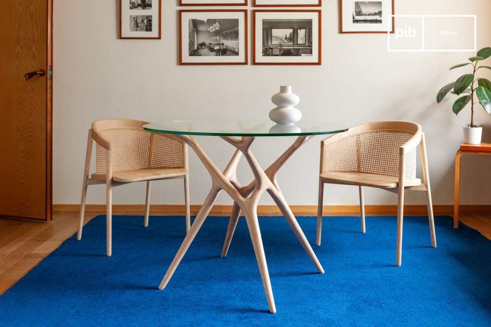 PIB Runder Tisch für 4 Personen aus Glas und Esche, beige - Holz