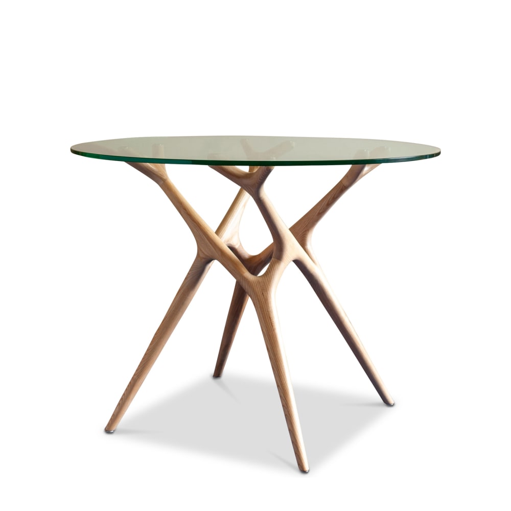 Table ronde en verre et frêne beige 4 pl