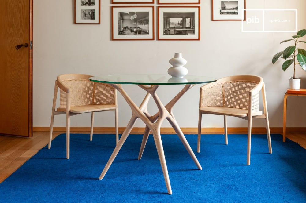 Table ronde en verre et frêne beige 4 pl - Maisons du Monde