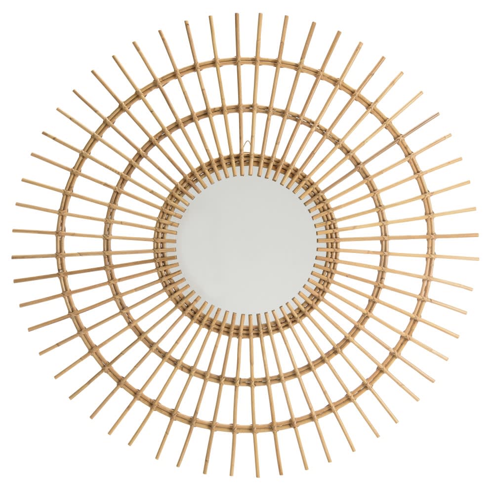 Miroir rond modèle soleil en rotin D100