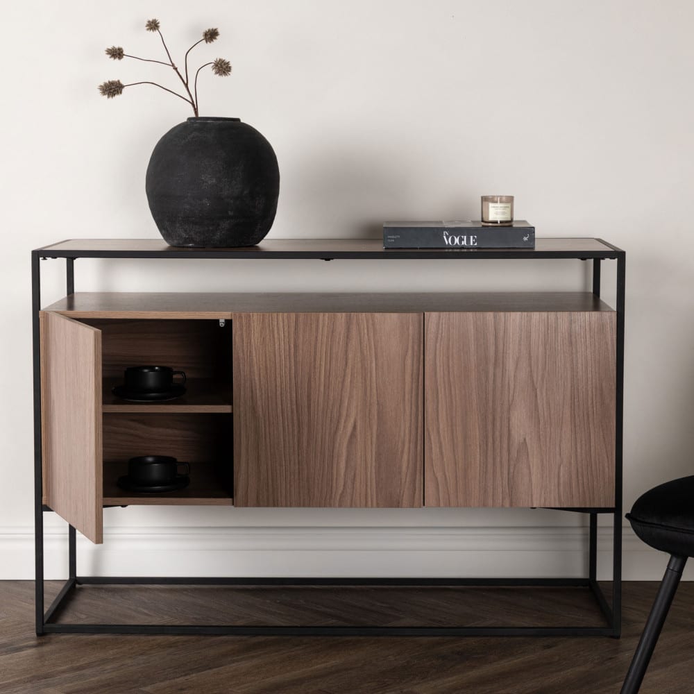 Buffet 3 portes en bois et métal l120cm - bois foncé - Maisons du Monde