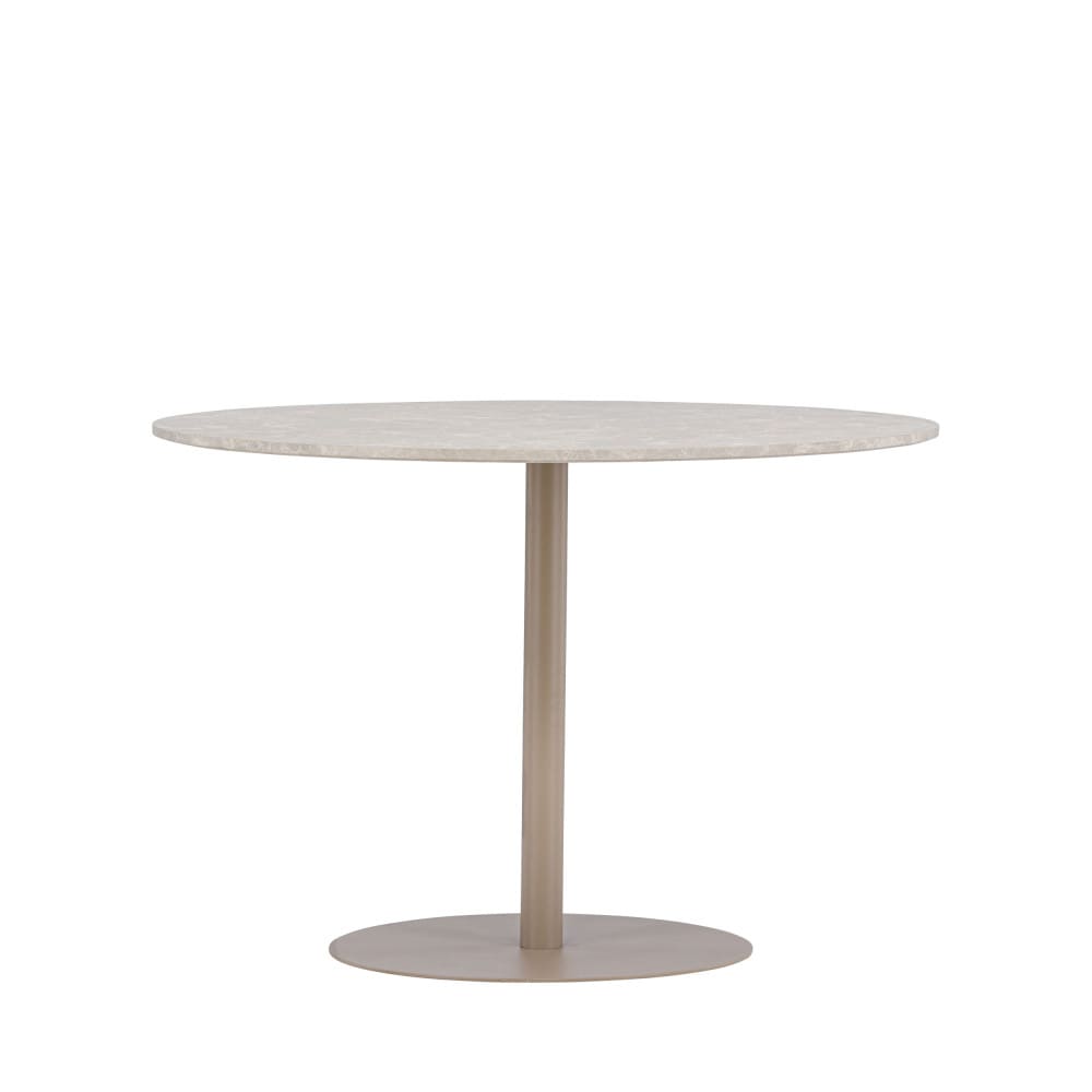 Table à manger 4 personnes ronde en effet marbre et métal - Beige