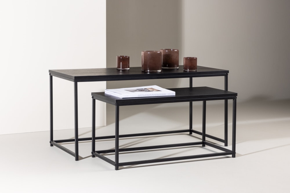 Lot de 2 tables basses gigognes en bois et métal - Noir - Maisons du Monde