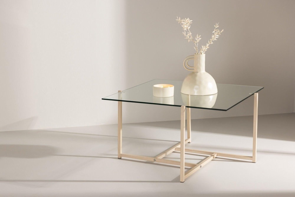 Couchtisch Hybrid 80cm aus Glas, Gold - Maisons Du Monde