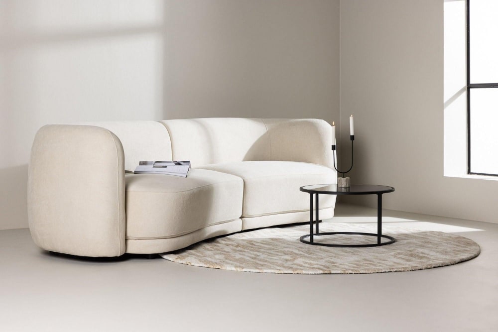 Canapé droit arrondi 3,5 places en tissu et métal - Écru - Maisons du Monde