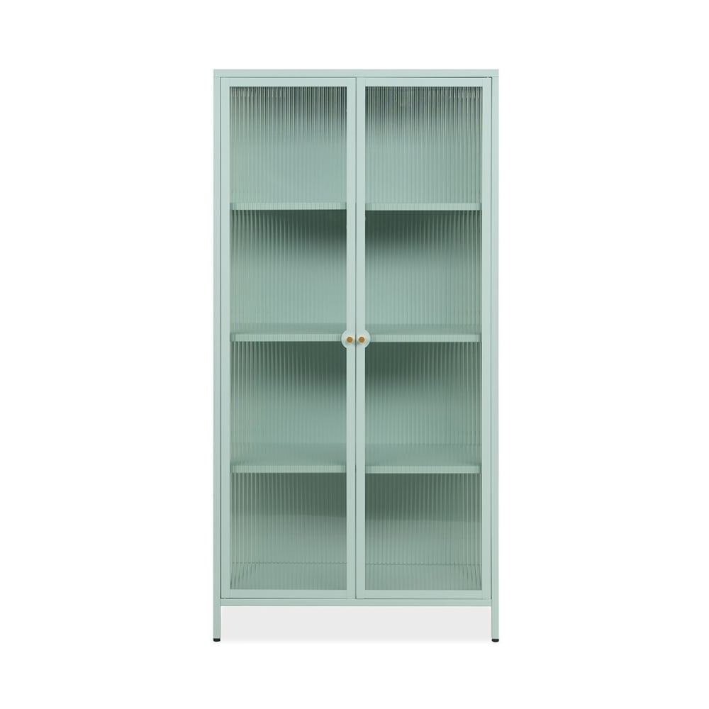 Calicosy Vitrine avec 2 portes vitrées et 3 étagères en métal l80 cm - vert Vert Métal - 80x160x40cm
