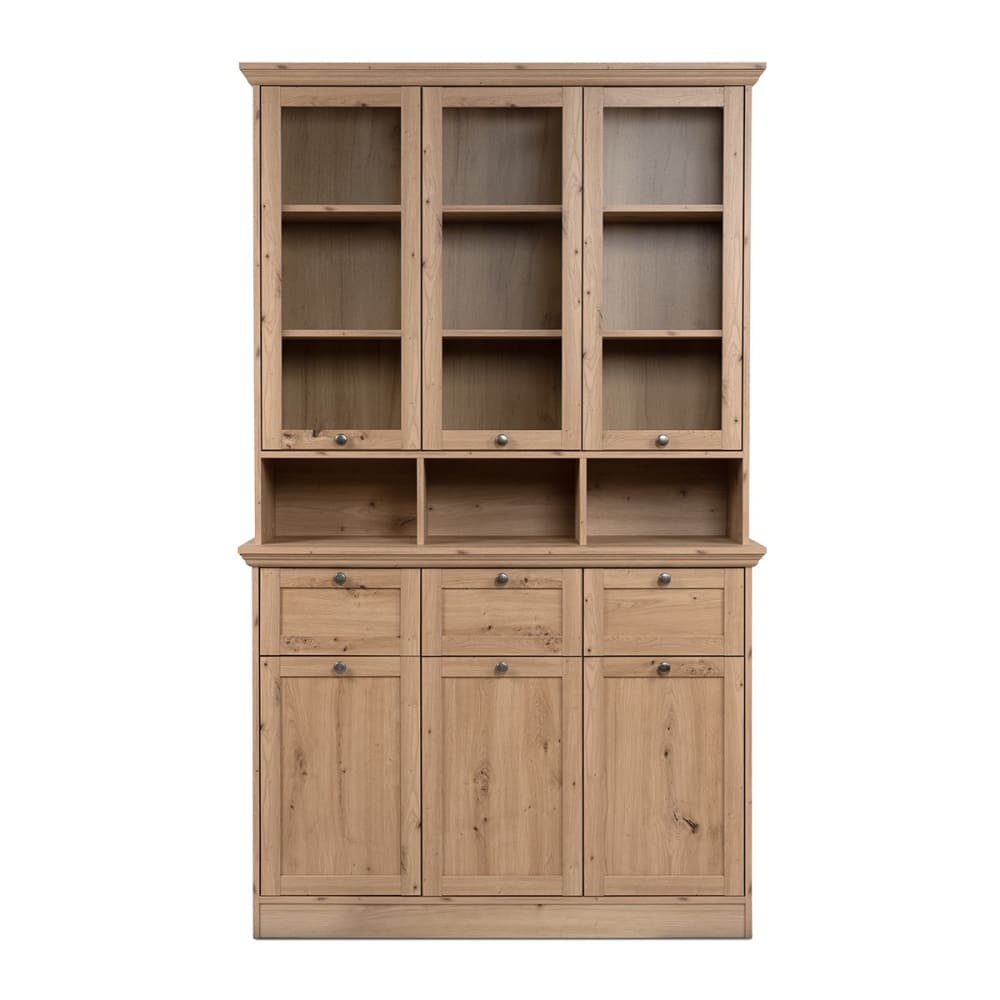 Calicosy Vitrine 6 Türen 3 Schubladen und 3 Fächer B120 cm - Eichendekor Braun Spanplatte