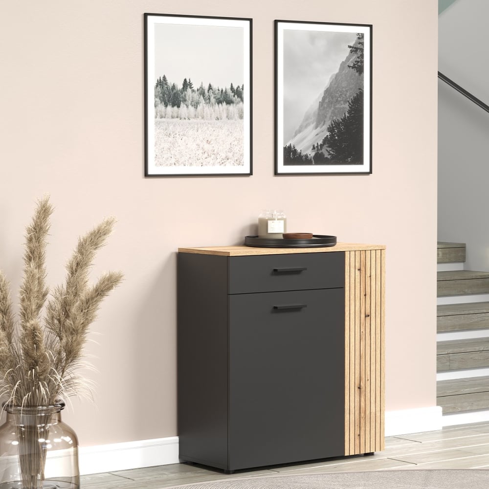 Buffet haut 2 portes et 1 tiroir l80 cm - gris anthracite - Maisons du Monde