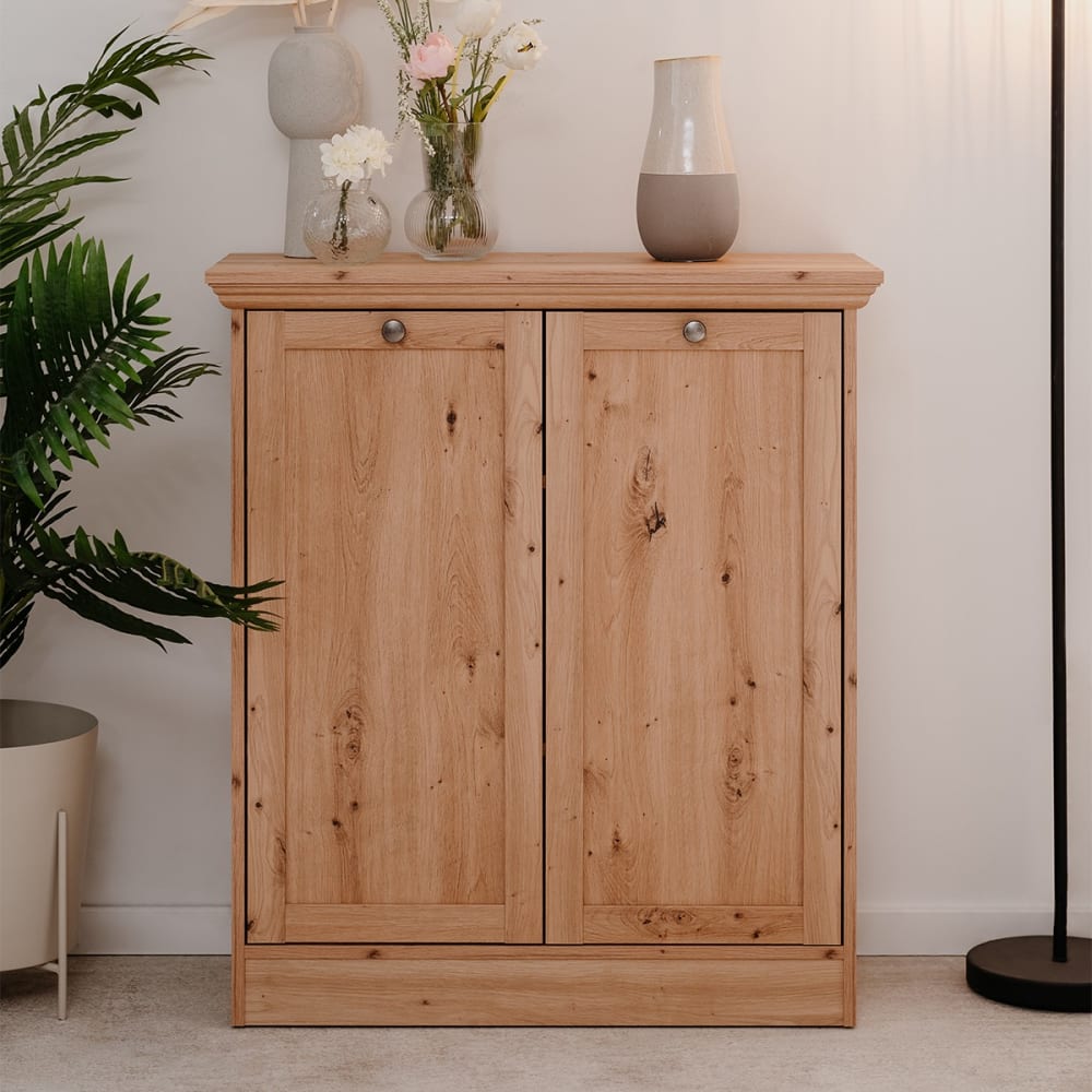 Sideboard 2 Türen mit Metallknopfgriffen B80 cm - Eichendekor -