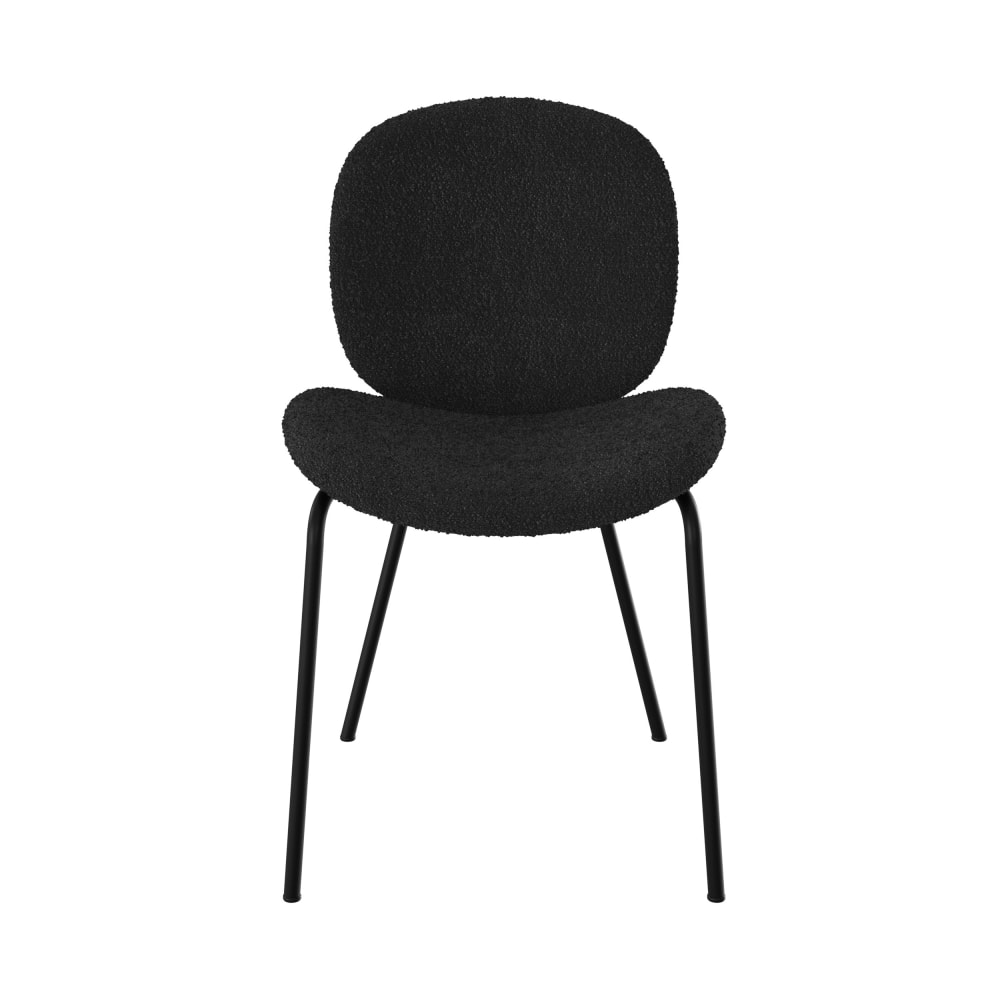Lot de 2 chaises en tissu bouclé noir et pieds en métal noir