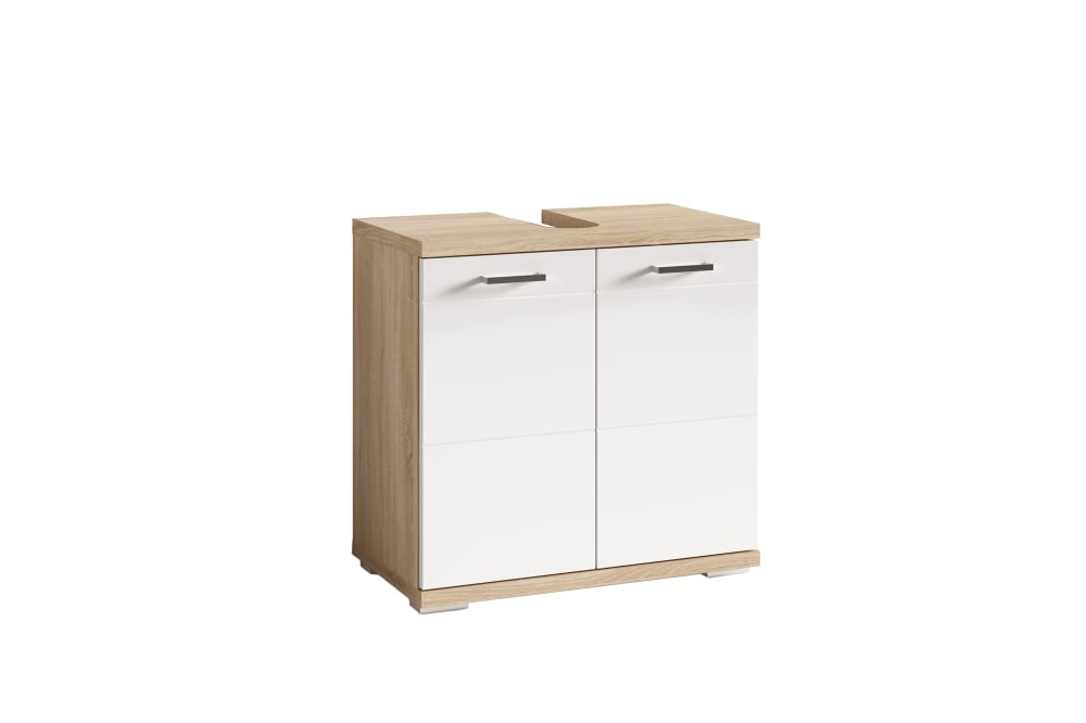 ByLiving Waschbeckenunterschrank in Eichenholzoptik, Hochglanz Front, B 60 cm style modern Braun Spanplatte