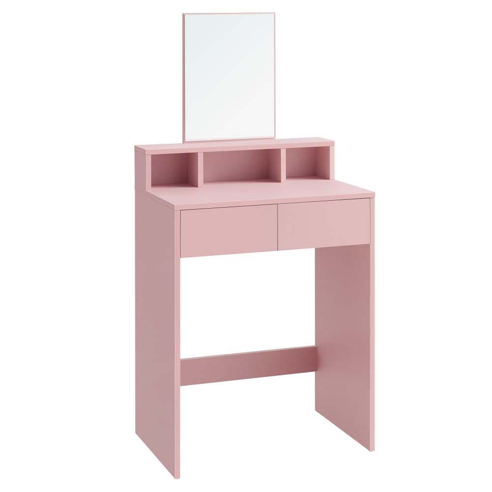 Coiffeuse avec grand miroir avec 2 tiroirs et 3 compartiments rose