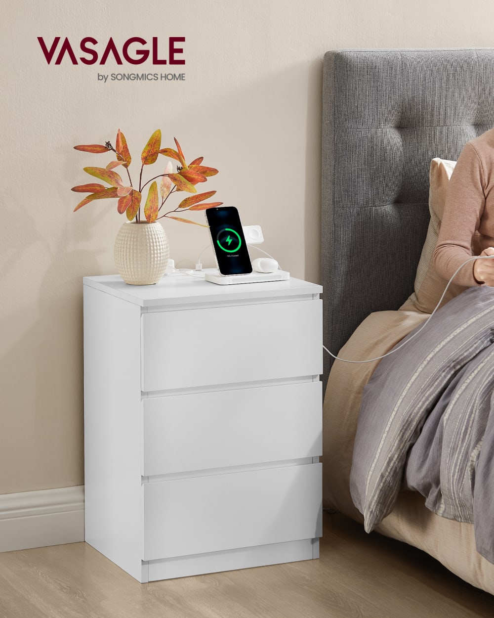Table de nuit avec station de recharge de chevet d'appoint blanc - Maisons du Monde
