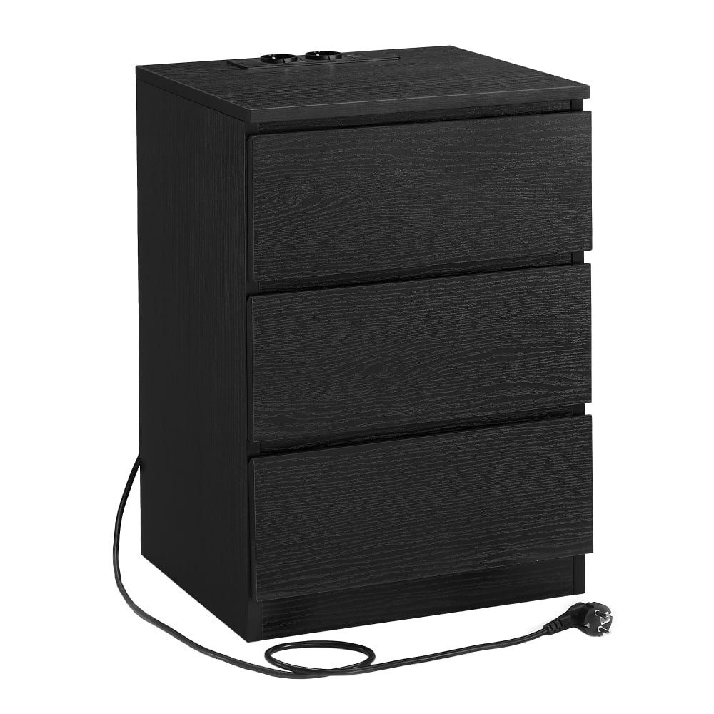 VASAGLE Table de nuit avec station de recharge de chevet d'appoint noir style contemporain - Panneau De Particules