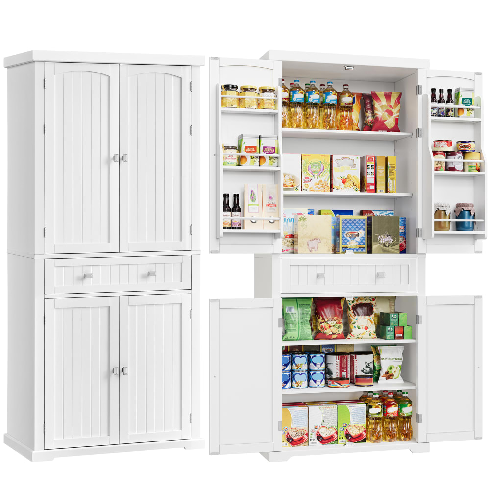 VASAGLE Vaisselier cuisine meuble de rangement 76 x 40 x 182.1 cm blanc style contemporain Blanc Bois - 76x182x40cm