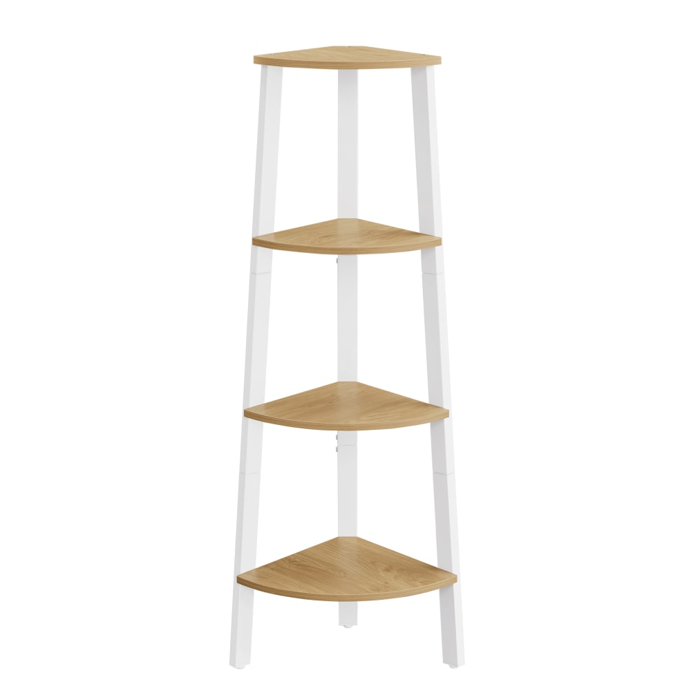 Étagère d'angle à 4 niveaux couleur chêne naturel et blanc mat