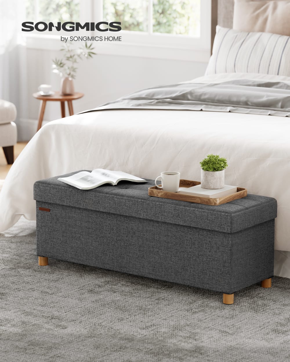 Tabouret de rangement petit banc 110 x 38 x 40 cm 300 kg gris et noir - Maisons du Monde