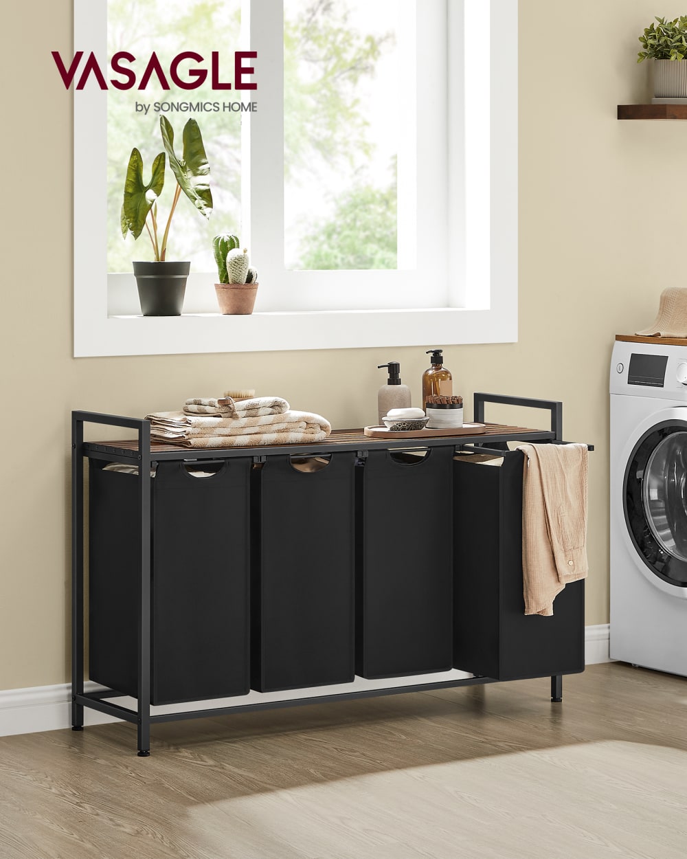 Panier à linge 160 l 115.6 x 33 x 72.5 cm noir et marron - Maisons du Monde